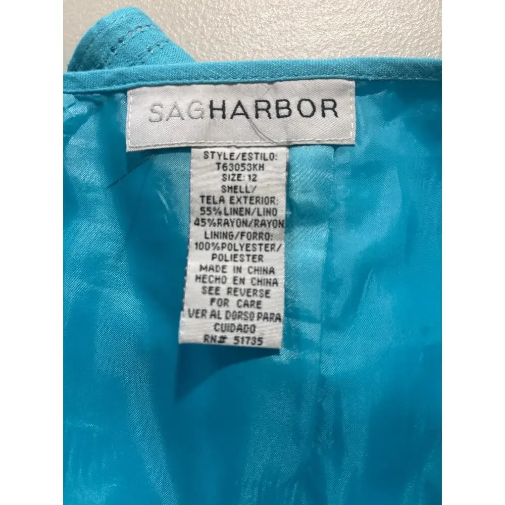Sag Harbor Linen Blend Skirt Women 12 Blue Excellent‎ Ruffle Hem Midi T63053KH